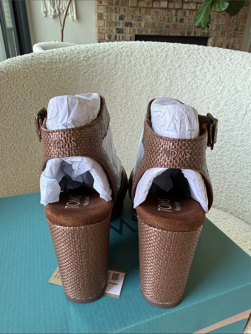 TOMS Majorca Ankle Strap Platform Sandal hot chocolate raffia size 6.5 NWT